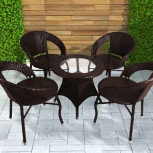 Furnspace Cane Table & Chair Set (Finish Color - White, DIY(Do-It...more