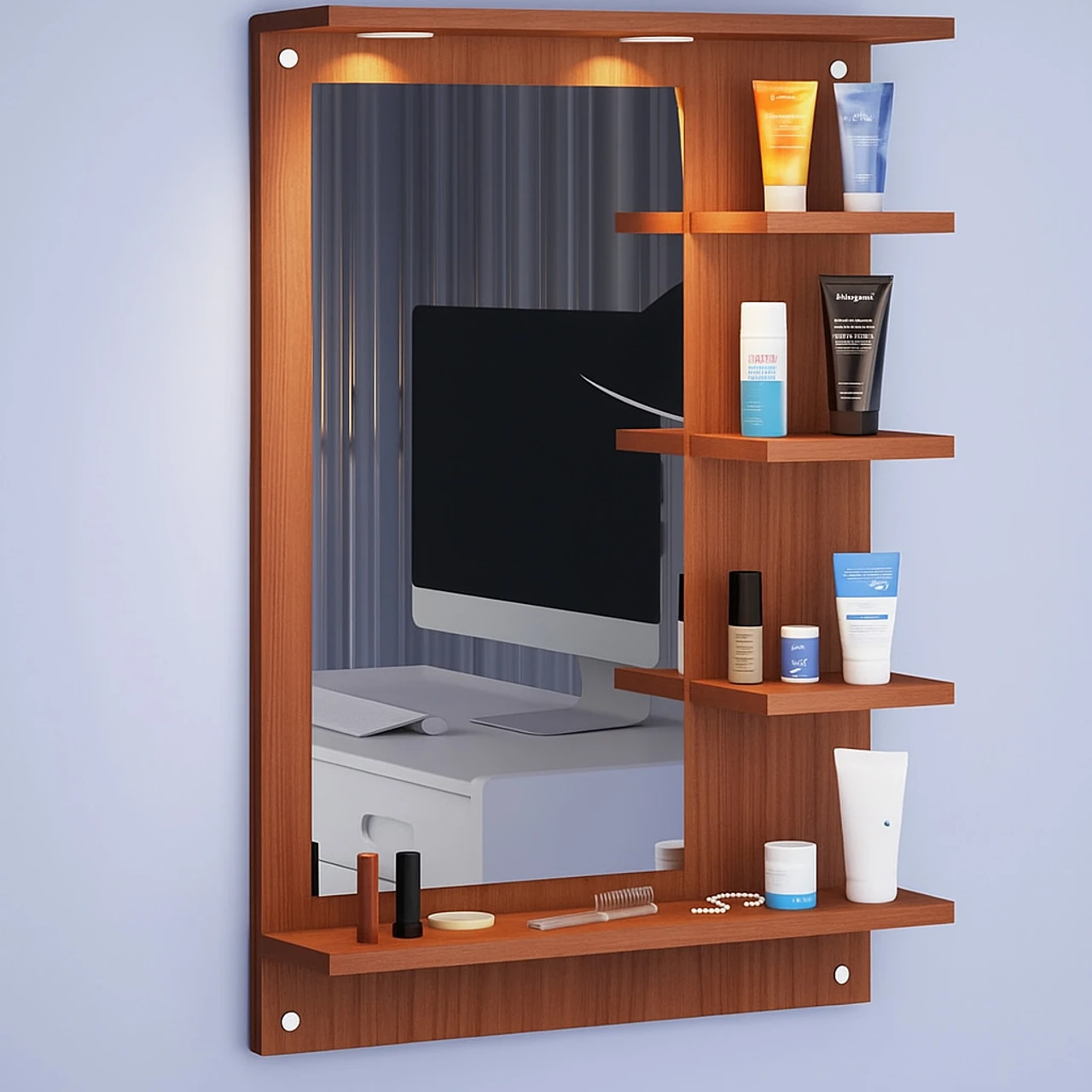 12-0-30-0-particle-board-60-0-oo9-multicolor-diy-home-80-0-original-imahhdfnw5kzuhsg Regal Furniture LED Light Wall Dressing Mirror And Storage For Li...more - Image 3