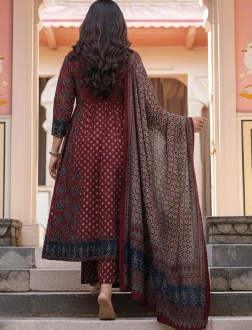 s-bbp111-pinklabel-original-imahkmtcgcmewvyz PINKLABEL Women Viscose Rayon Kurta Palazzo Dupatta Set - Image 3