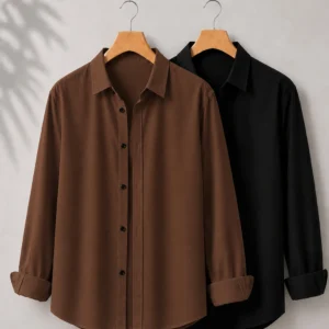 mozero Men Regular Fit Solid Spread Collar Casual Shirt (Pack of 2)
